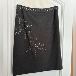 Ann Taylor Charcoal A-Line Skirt with Floral Embroidery